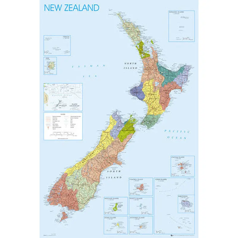 Wall Map of New Zealand 24x36 Poster - GB Eye Ltd.