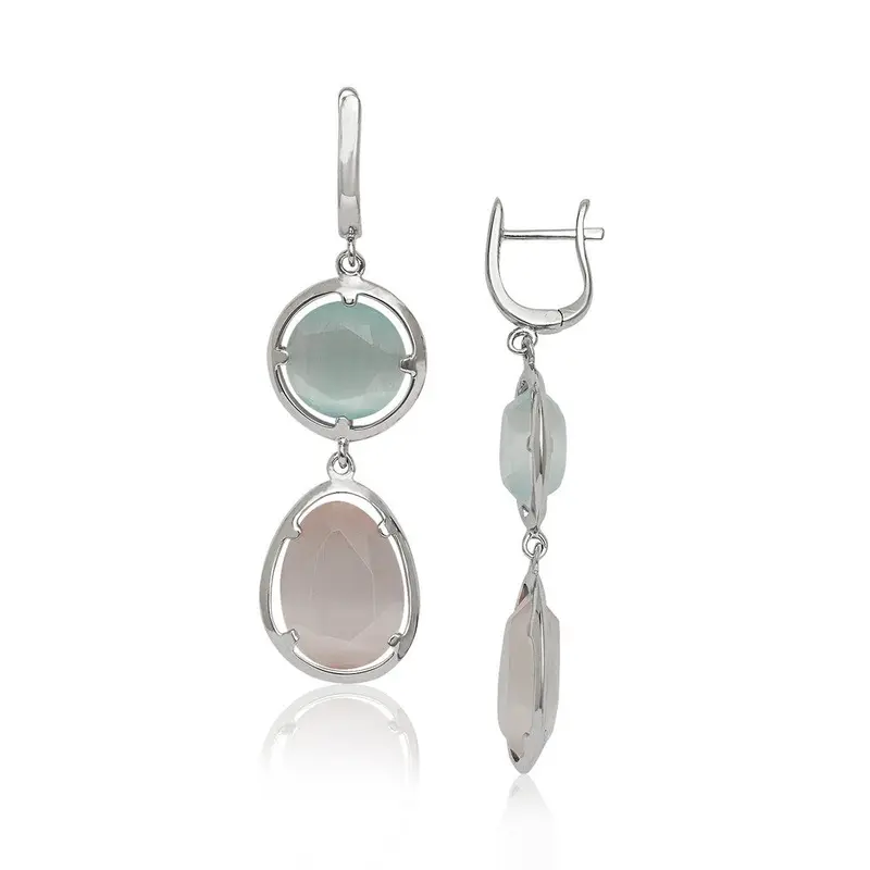 Sterling Silver Blue and Pink Cat?s Eye Earrings