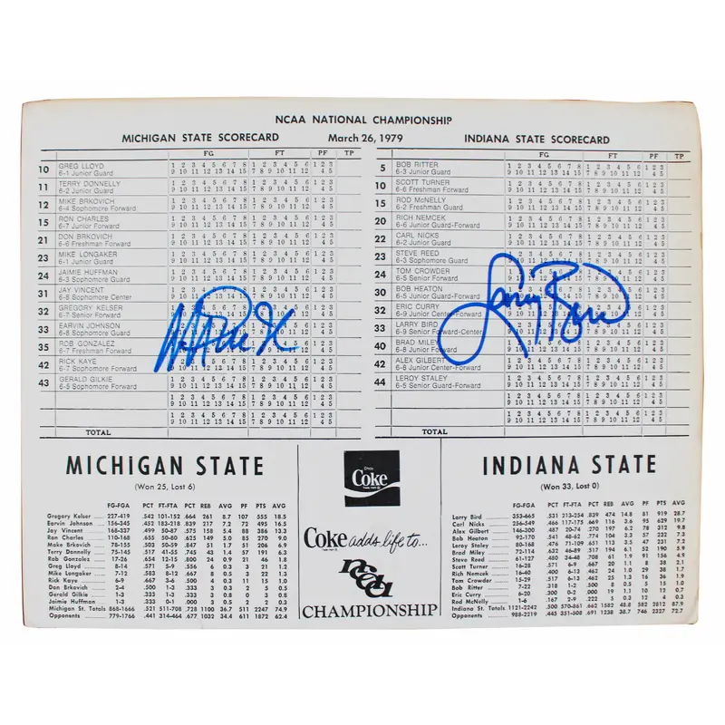 Magic Johnson & Larry Bird Signed 1979 NCAA Final Scorecard BAS Wit #1W867913
