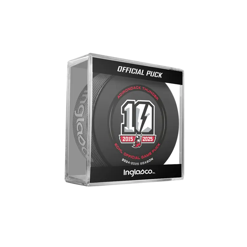 ECHL Adirondack Thunder 10th Anniversary 2024-25 Official Game Hockey Puck In Cube