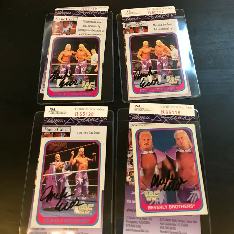 Lot Of (4) Mike Enos Beverly Brothers Signed Autographed Wrestling Cards JSA