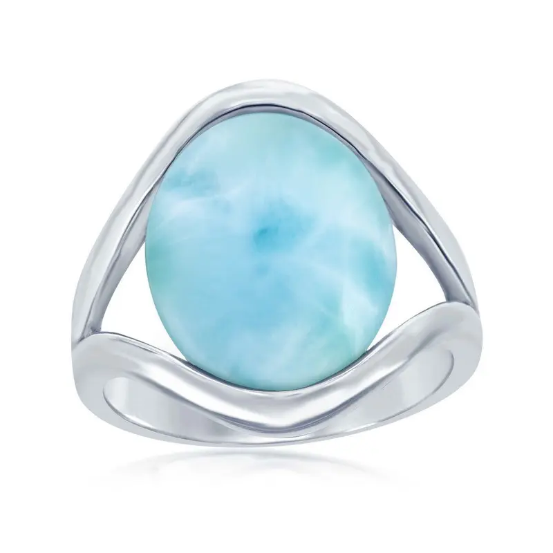 Sterling Silver, Oval Larimar Ring
