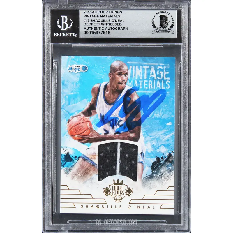Shaquille O'Neal Signed 2015 CK Vintage Mat #13 18/199 Card Auto 10! BAS Slabbed