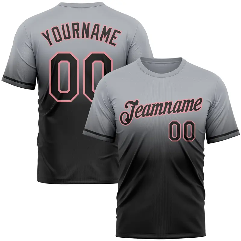 Custom Gray Black-Medium Pink Fade Fashion Performance T-Shirt