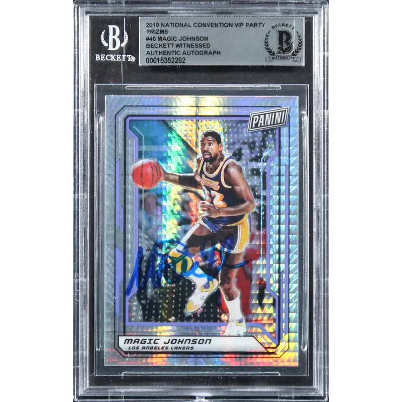 Magic Johnson Authentic Signed 2019 NC VIP Party Prizms #40 Card BAS Slabbed
