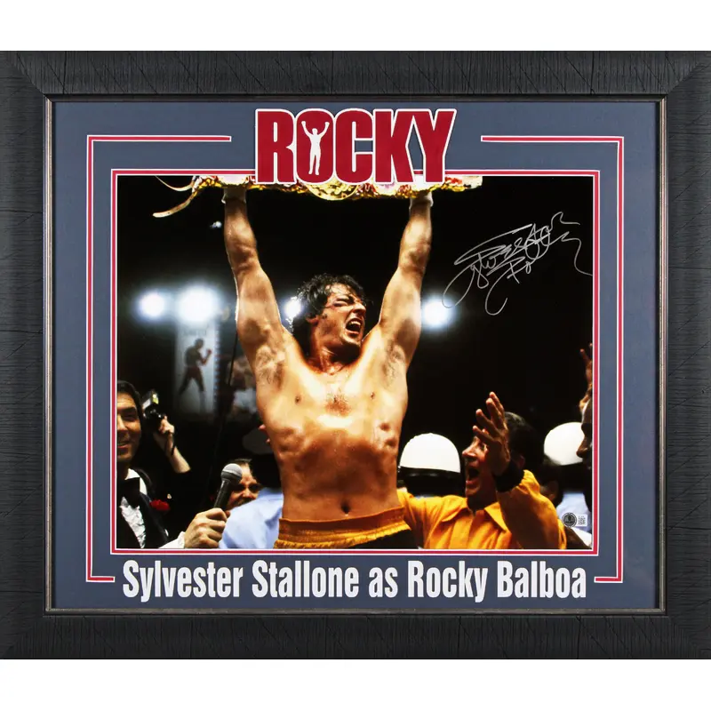 Sylvester Stallone Rocky II Signed 16x20 Framed Horizontal Belt Photo BAS