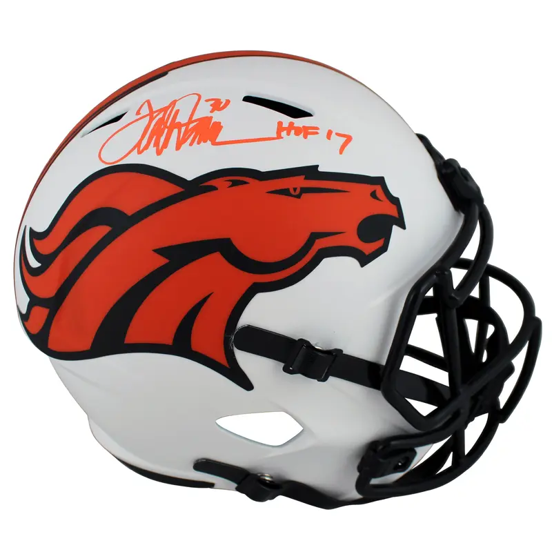 Broncos Terrell Davis HOF 17 Signed Lunar Full Size Speed Rep Helmet BAS Witness