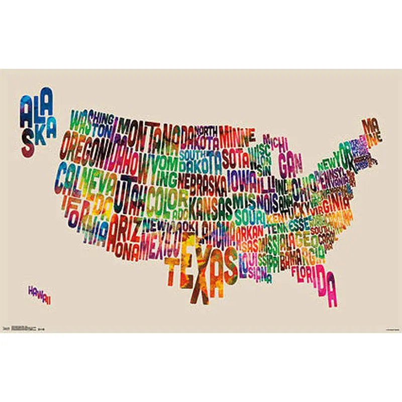 United States of America Typography Text Map Poster by Michael Tompsett - Trends