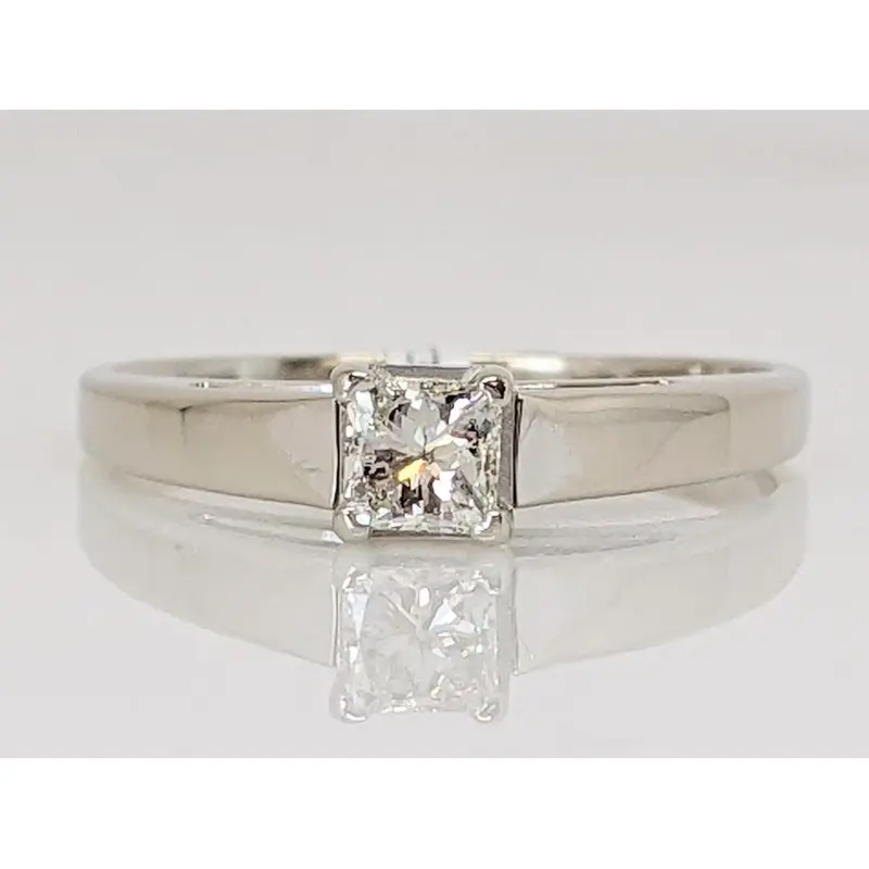 14K WHITE .33 CARAT TOTAL SI2 H DIAMOND PRINCESS CUT ESTATE RING 3.0 GRAMS