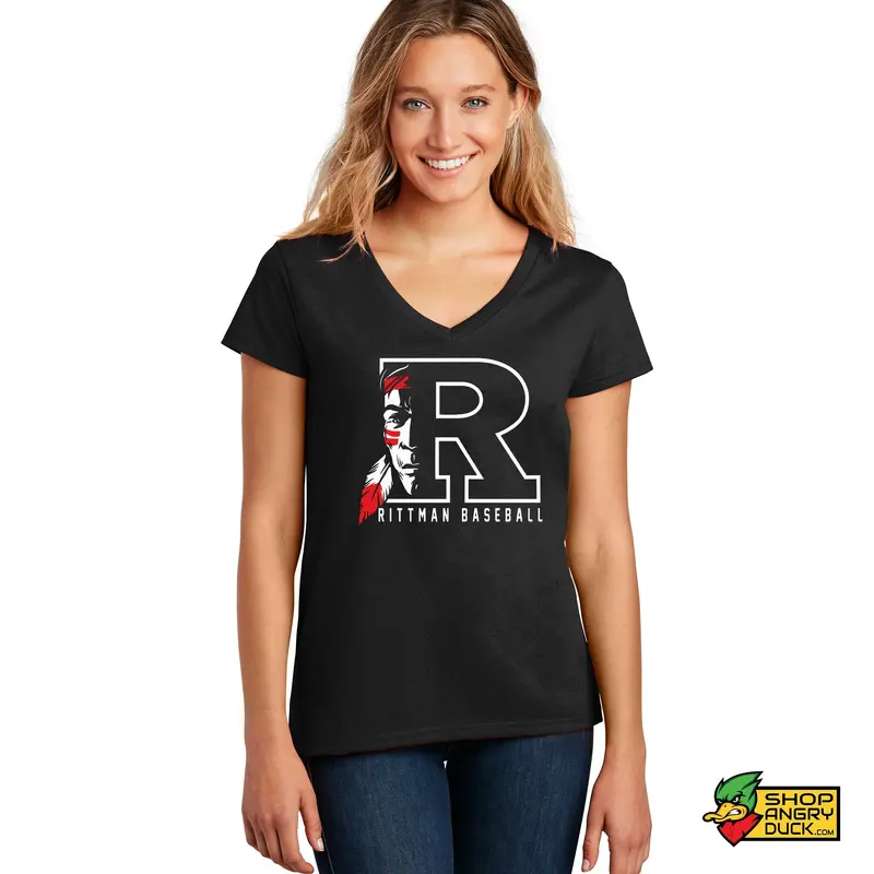 Rittman Indians Baseballs Ladies V-Neck T-Shirt 04