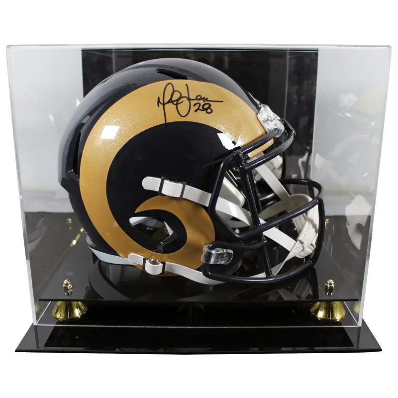 Rams Marshall Faulk Signed 2000-16 TB Full Size Speed Rep Helmet w/ Case BAS Wit