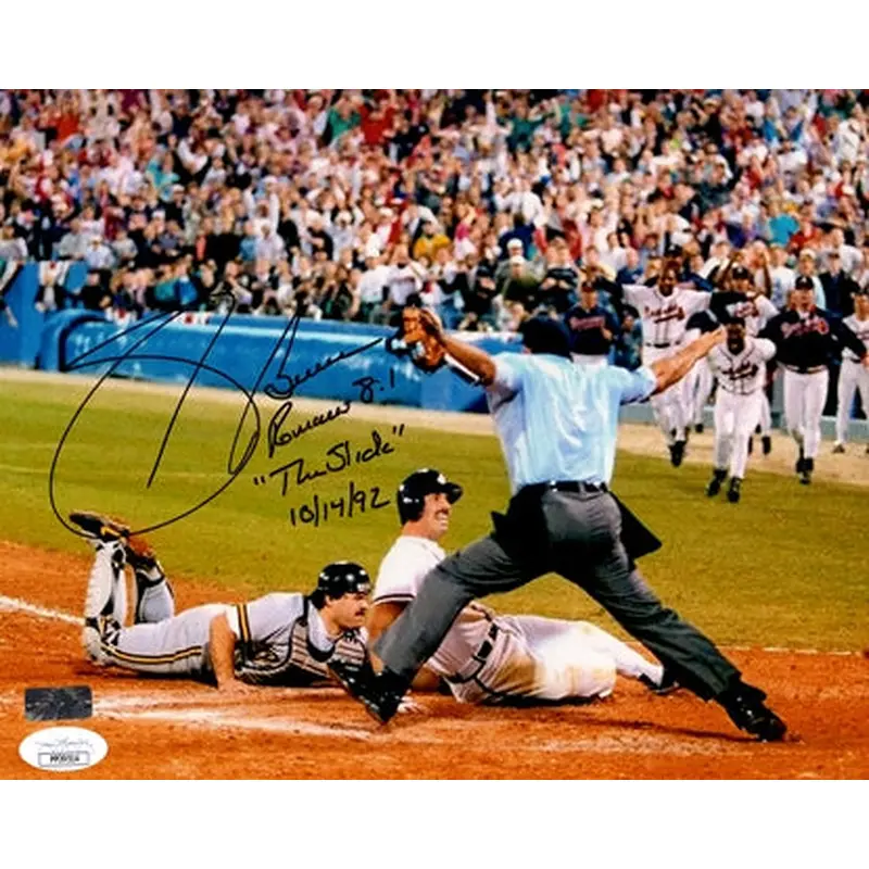 Sid Bream Autographed Atlanta Braves (NLCS Slide) 8x10 Photo w/ "The Slide" - JSA