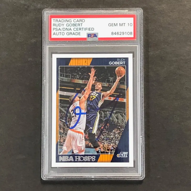 2016-17 NBA Hoops #56 Rudy Gobert Signed Card AUTO 10 PSA Slabbed Jazz