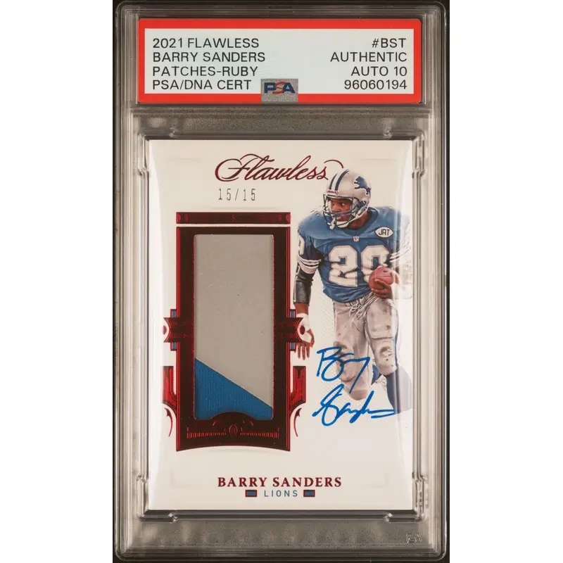 2021 Panini Flawless Patches-Ruby #BST Barry Sanders Signed AUTO 10 Slabbed Lions