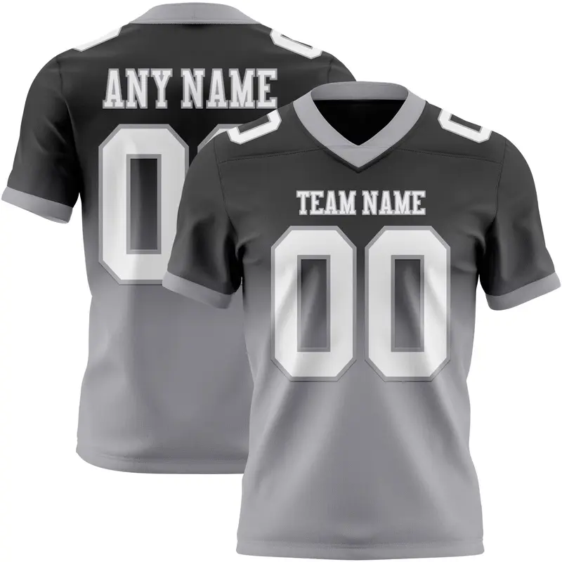 Custom Black White-Gray Mesh Authentic Fade Fashion Football Jersey