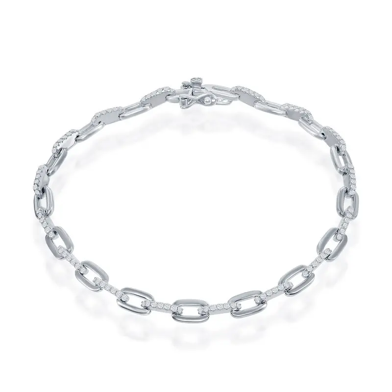 Sterling Silver CZ Paperclip Bracelet