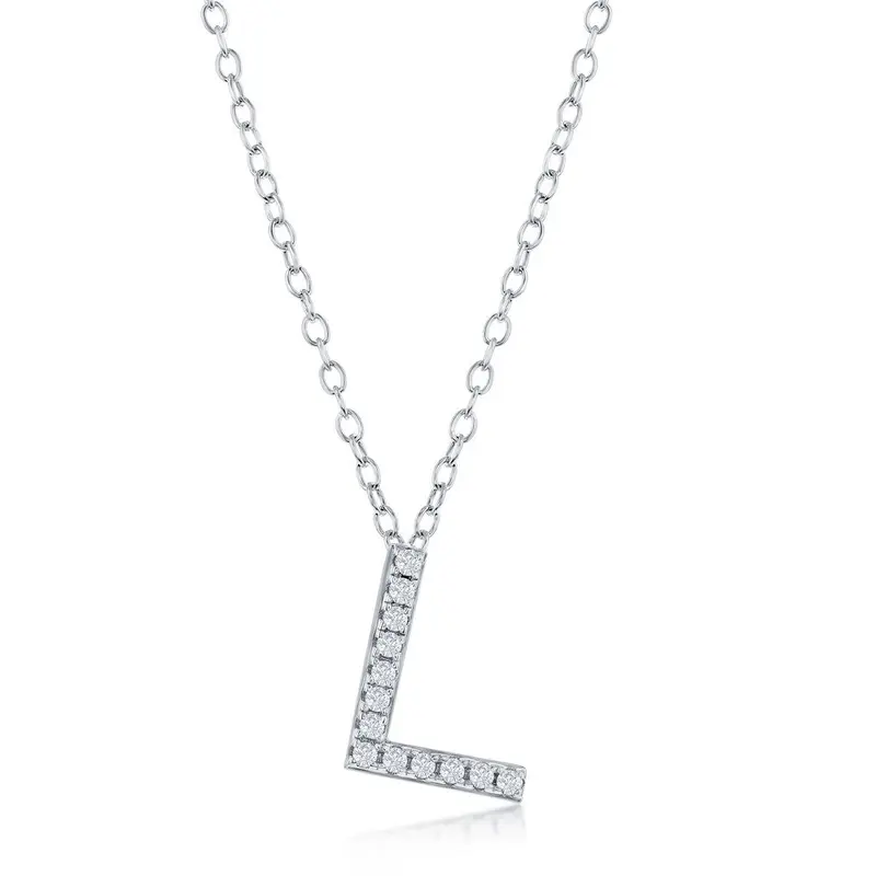Sterling Silver Micro Pave "L" Pendant Necklace
