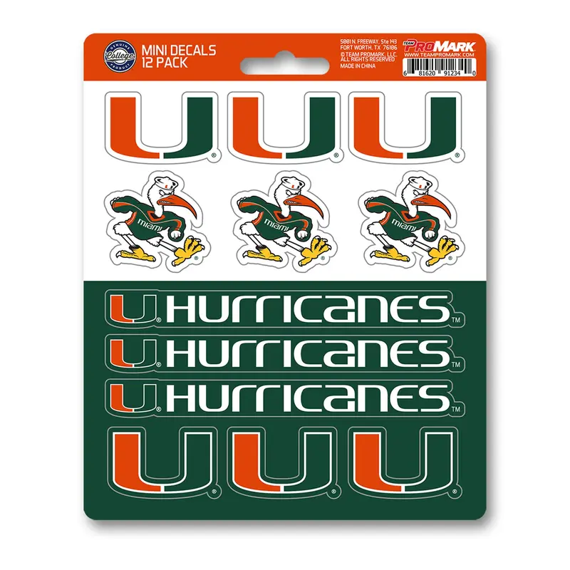 University of Miami Mini Decal 12-pk