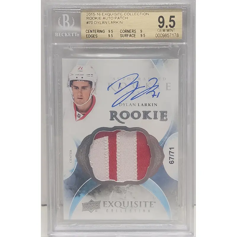 Dylan Larkin 2015 Upper Deck Exquisite Rookie Patch Auto #67/71 BGS 9.5 Auto 10