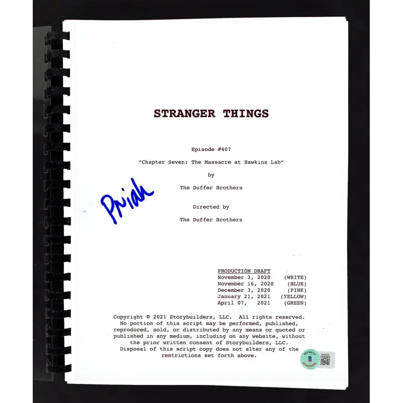Priah Ferguson Stranger Things Authentic Signed Movie Script BAS #BK02222