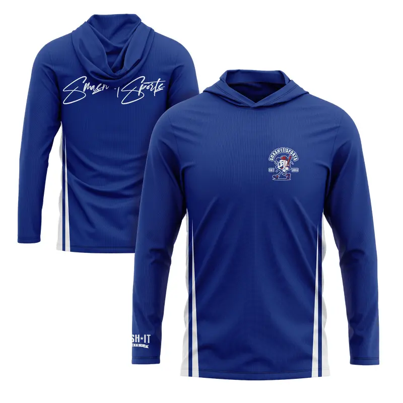 Smash It Sports Hooded Long Sleeve Tee - Royal Blue/White