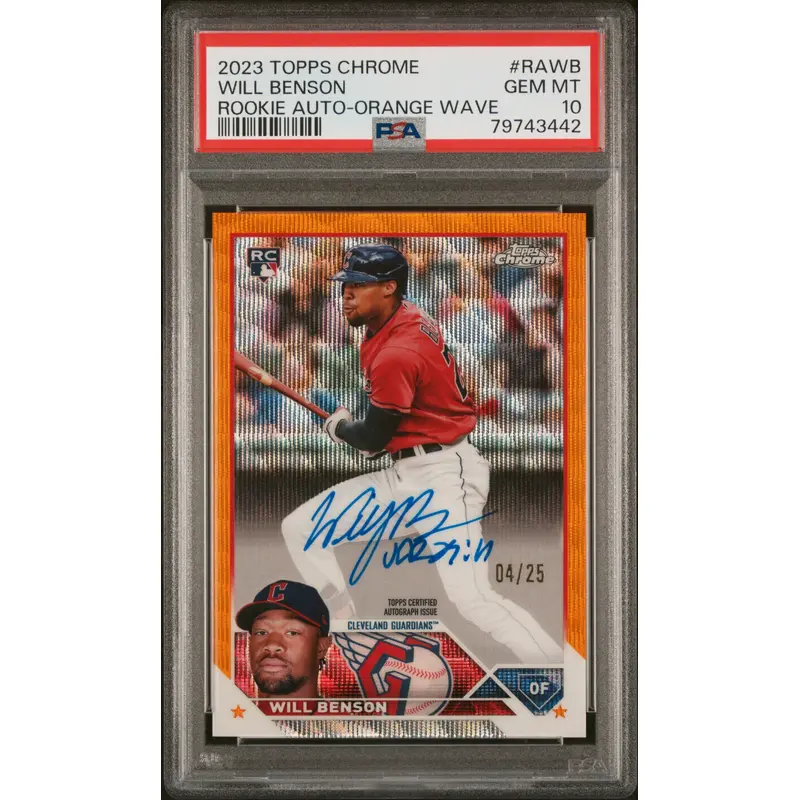 Will Benson 2023 Topps Chrome Orange Wave Auto #4/25 PSA 10 Gem Mint