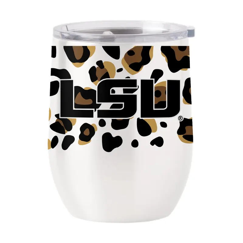 LSU 16oz Neutral Leopard Stainless Curved Beverage