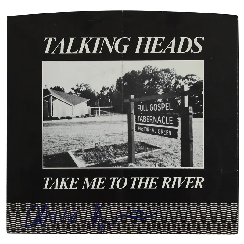 David Bryne Talking Heads Signed Take Me to the River 45 RPM Album Cover BAS