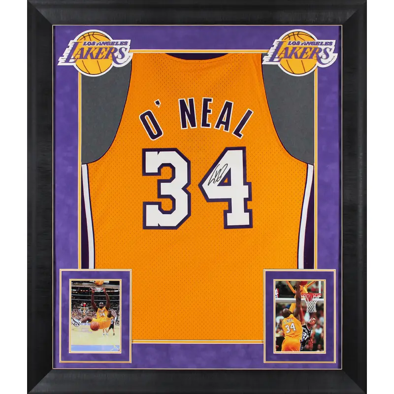 Lakers Shaquille O'Neal Signed Yellow M&N 99-00 HWC Swingman Framed Jersey BAS W