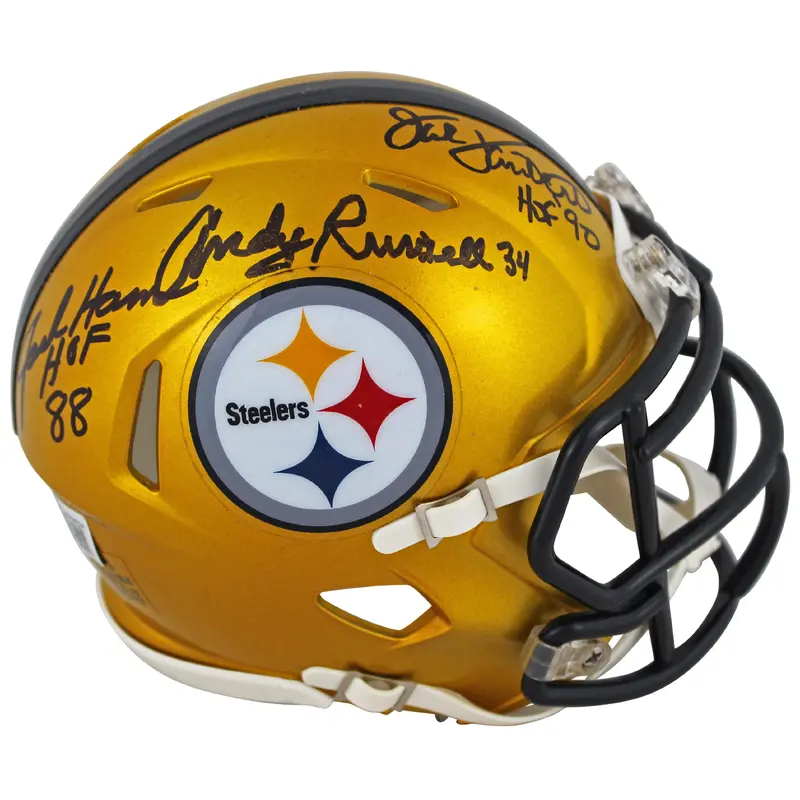 Steelers LBs (3) Ham, Lambert & Russell Signed Flash Speed Mini Helmet BAS Wit 2