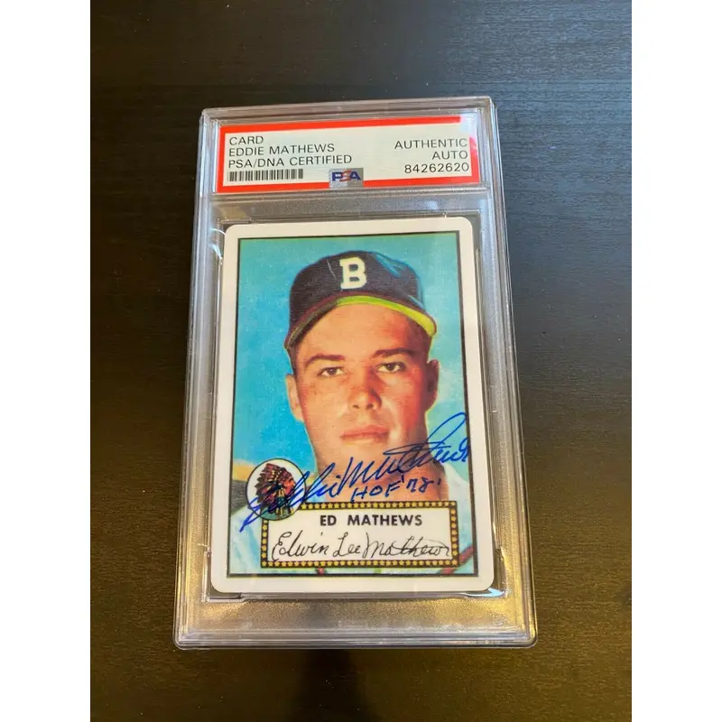 1952 Topps Eddie Mathews RC Signed Porcelain Baseball Card PSA DNA "HOF 1978"