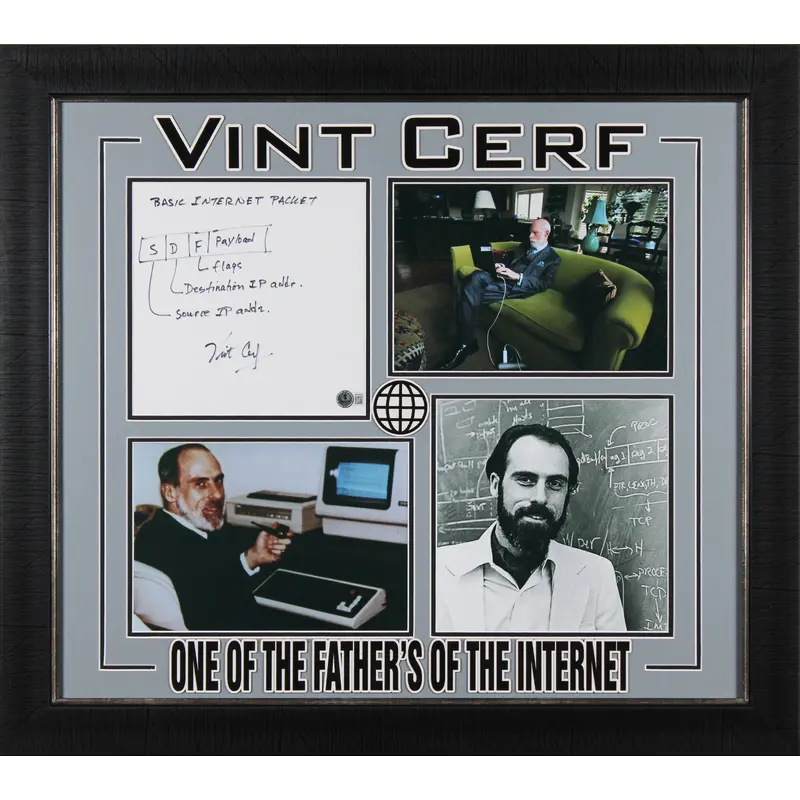 Vint Cerf Authentic Signed & Framed 8x8 TCP/IP Protocols Sketch BAS #BN06329