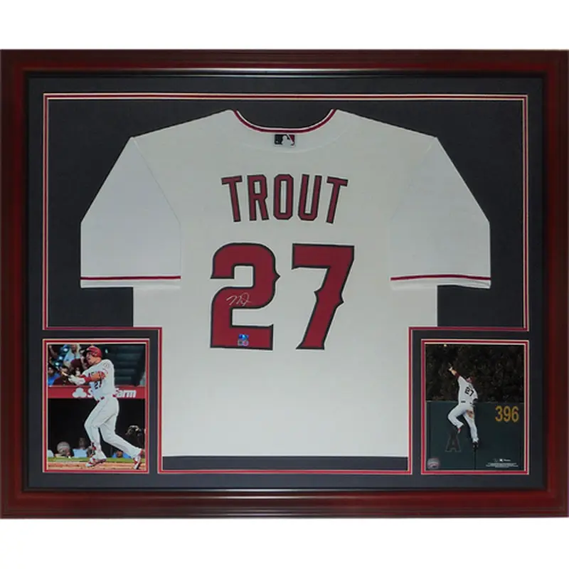 Mike Trout Autographed Los Angeles Angels (White #27) Deluxe Framed Jersey - MLB Holo