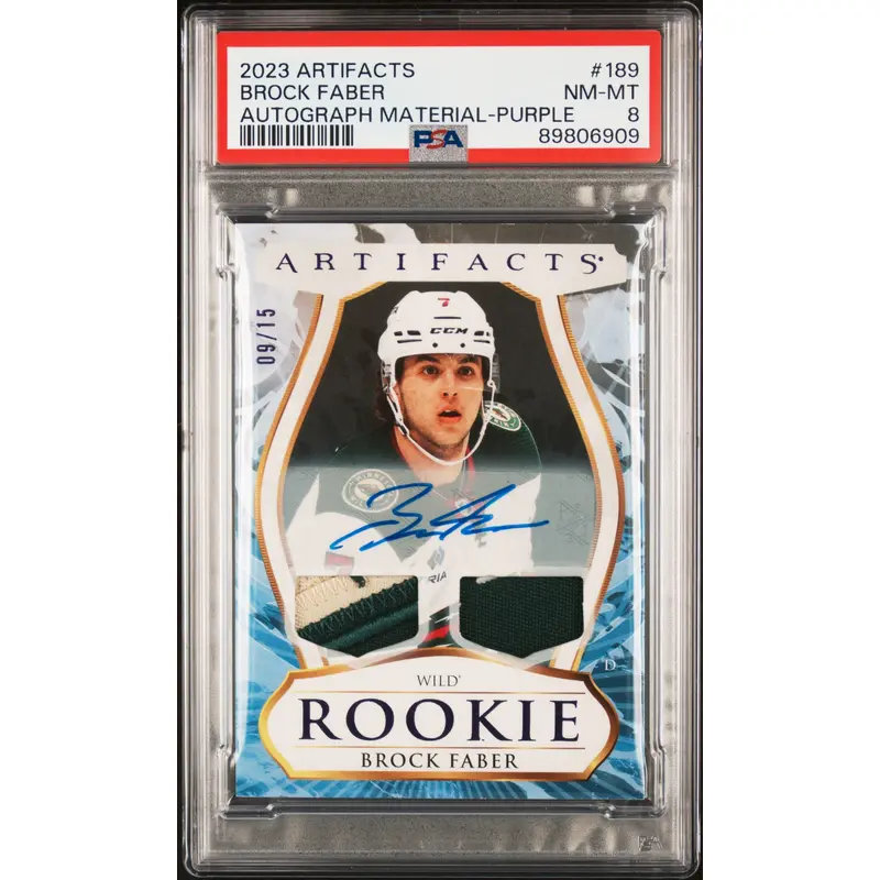Brock Faber 2023 Upper Deck Artifacts Purple Patch Auto #9/15 PSA 8 Nm-Mint