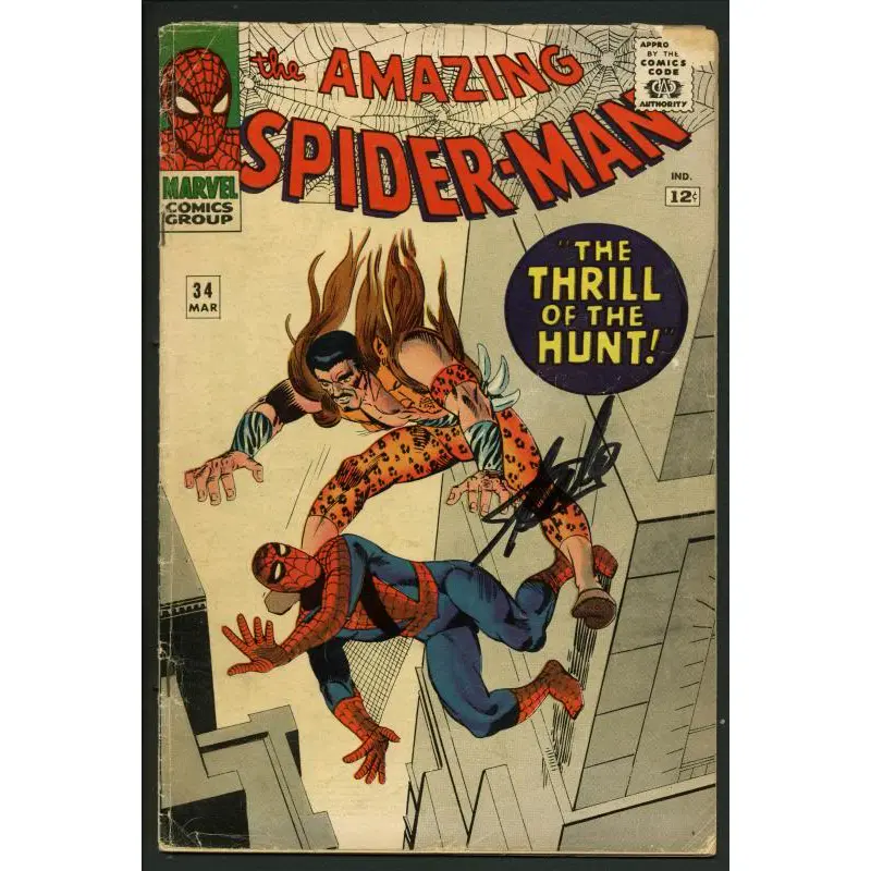 Stan Lee Signed Amazing Spider-Man #34 Comic Book Kraven The Hunter PSA #W18724