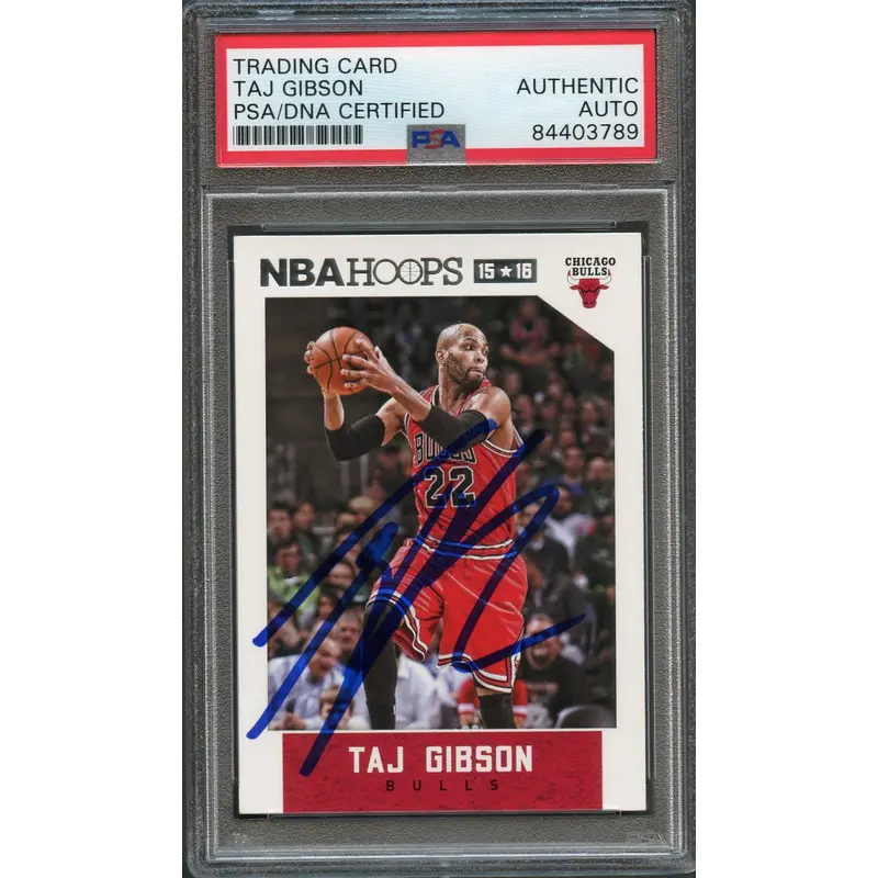 2015-16 NBA Hoops #10 Taj Gibson Signed Card AUTO PSA Slabbed Bulls