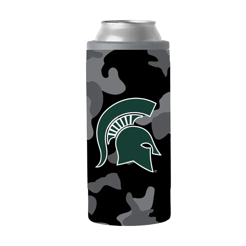 MI State Black Camo 12oz Slim Can Coolie