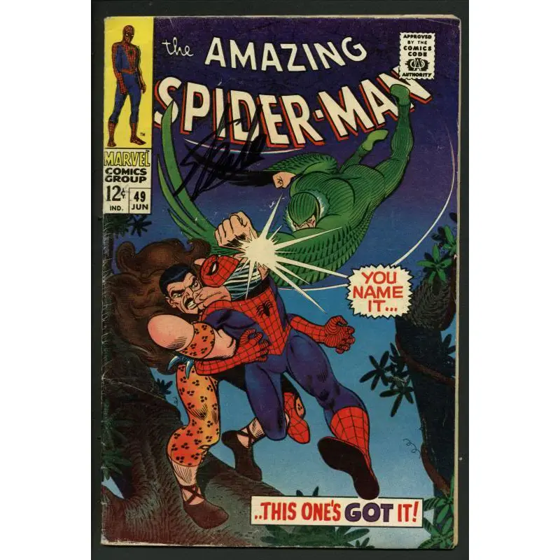 Stan Lee Signed Amazing Spider-Man #49 Comic Book Kraven/Vulture PSA/DNA #W18624