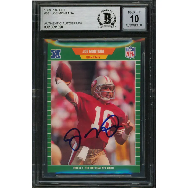 49ers Joe Montana Authentic Signed 1989 Pro Set #381 Card Auto 10! BAS Slabbed