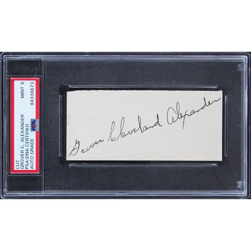 Athletics Grover Cleveland Alexander Signed 2x4.5 Cut Signature Auto 9! PSA Slab