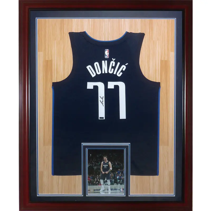Luka Doncic Autographed Dallas Mavericks (Blue #77) Deluxe Framed Jersey - Panini