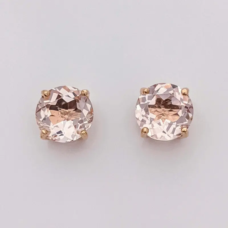 14K ROSE MORGANITE ROUND 7MM ESTATE STUD EARRINGS 1.4 GRAMS