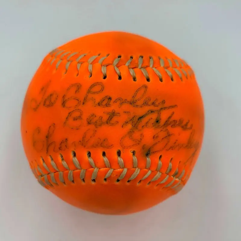 Charlie Finley Single Signed Orange Major League Baseball With JSA COA