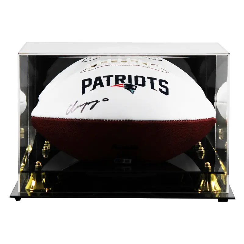 Patriots Christian Gonzalez Signed White Panel Logo Football W/ Case BAS Wit 1