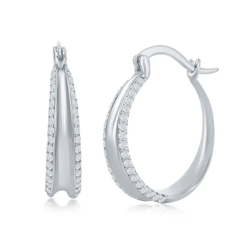 Sterling Silver, Double CZ Hoop Earrings