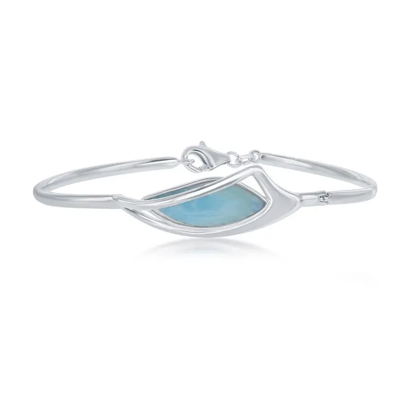 Sterling Silver, Marquise Shaped Larimar Bangle