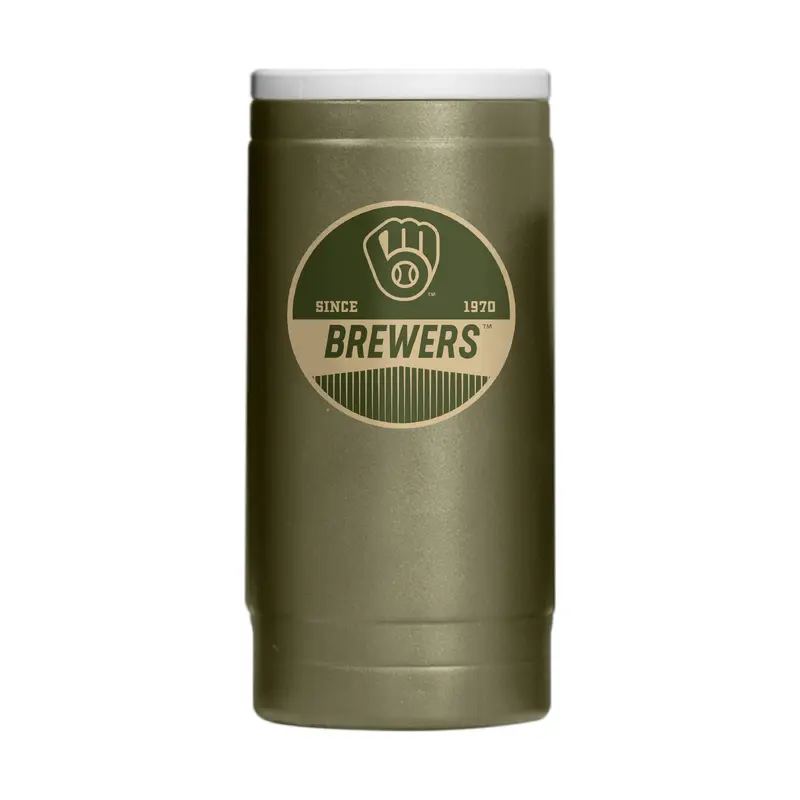 Milwaukee Brewers Badge Powder Coat Slim Can Coolie