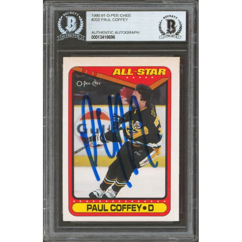 Penguins Paul Coffey Authentic Signed 1990 O-Pee-Chee #202 Card BAS Slabbed