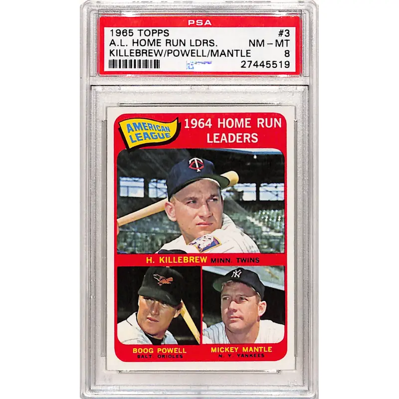 Mantle + Killebrew 1965 Topps Home Run Leaders #3 PSA 8 Nm-Mint