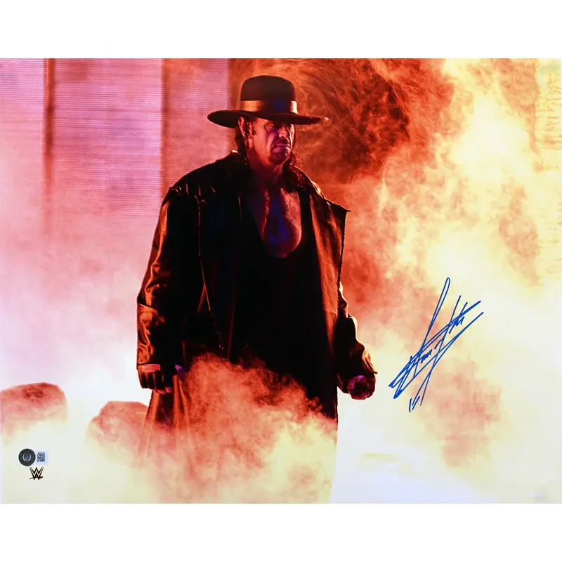 The Undertaker WWE Authentic Signed 16x20 Horizontal Fire Photo BAS Witnessed